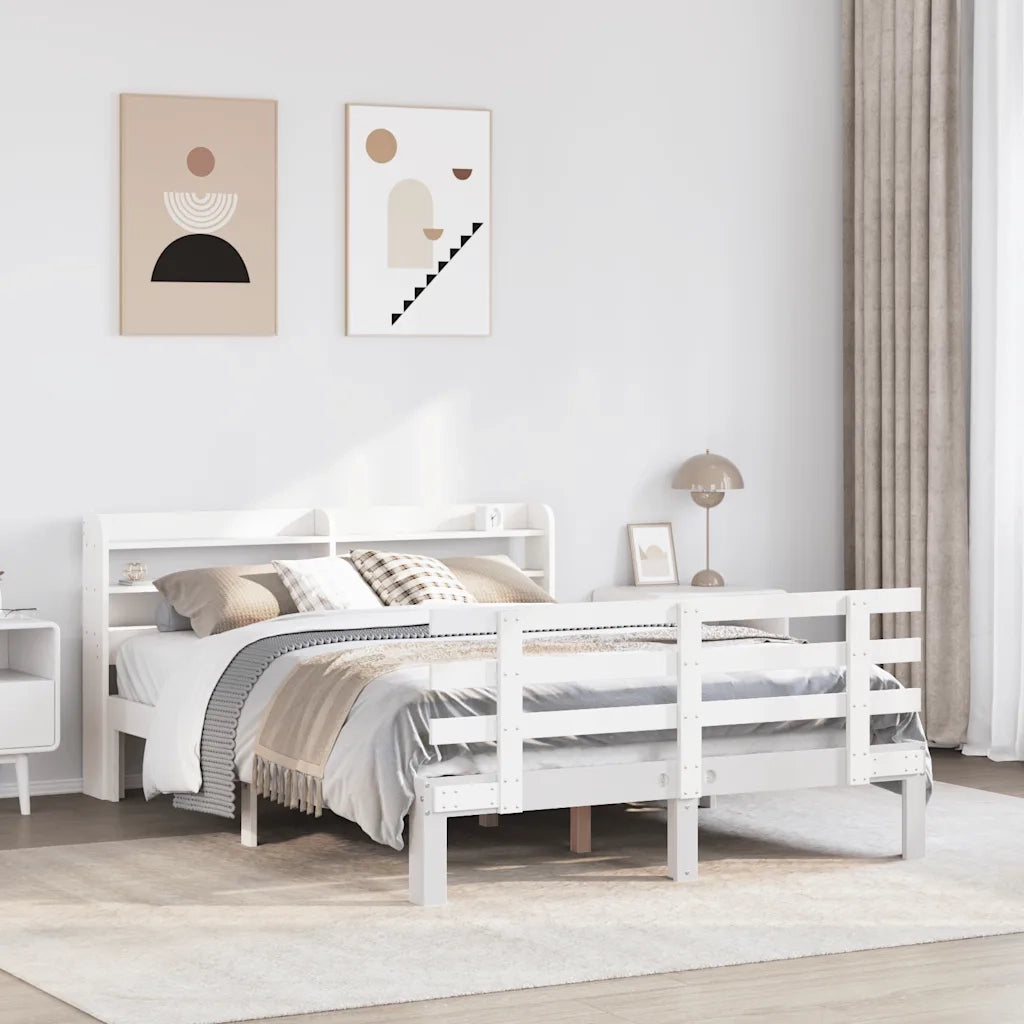 Giroletto con Testiera Bianco 120x190 cm Legno Massello di Pino 3306842