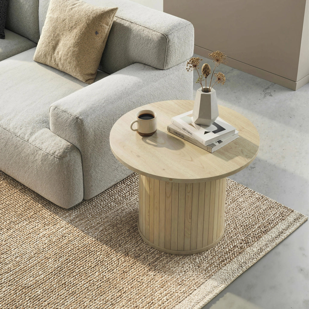 Tavolino da salotto rotondo con gambe a doghe ¨C zephmum ¨C ?60x40 cm naturale