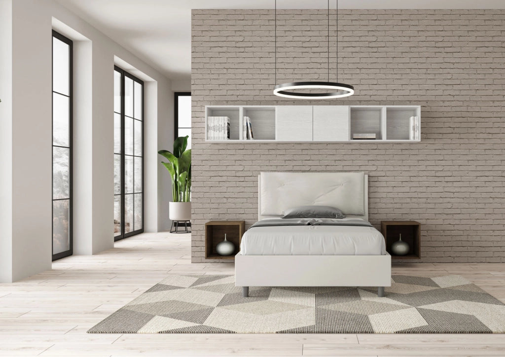 Letto 1 Piazza E Mezzo 120x200 cm con Rete e Contenitore Imbottito in Similpelle Appia Large Bianco