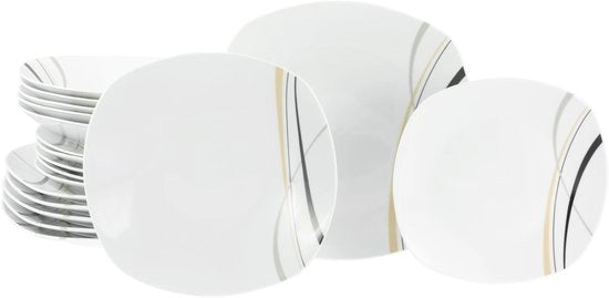 Servizi da 18 pezzi per 6 persone, serie Square City Line, 24031, set di piatti in ceramica, resistente a lavastoviglie e forno a microonde