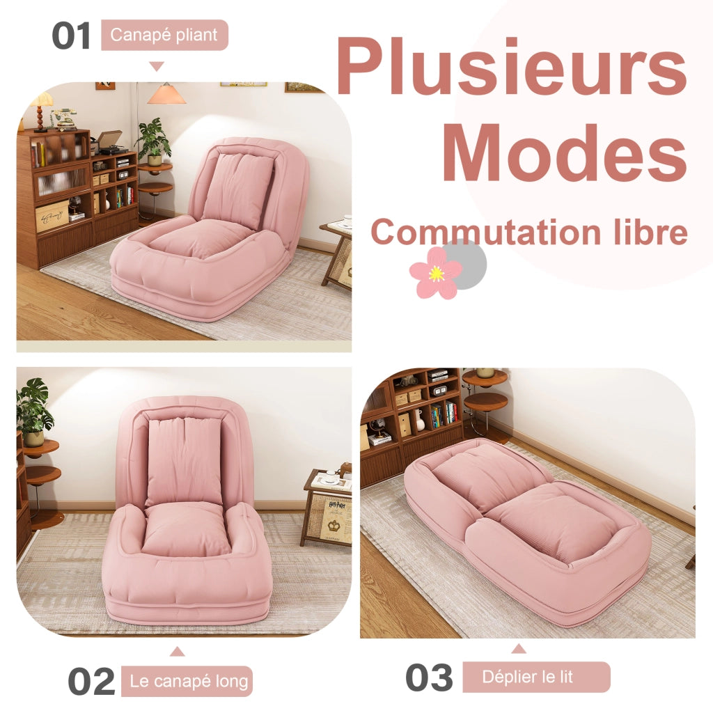 DIVANO LETTO Pieghevole Ergonomico Rosa in Tessuto e Metallo