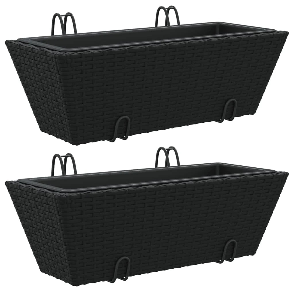 Vassoio per fioriera aiuola rialzata piante fiori giardino terrazze con ganci set di 2 resina intrecciata nera 02_0038867