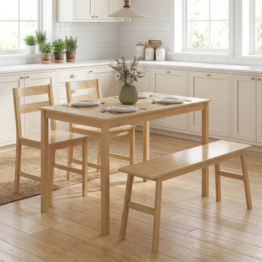 Tavolo da pranzo allungabile in bamb¨´ con 2 sedie e panca ¨C zephmum ¨C legno naturale 160x90x76 cm