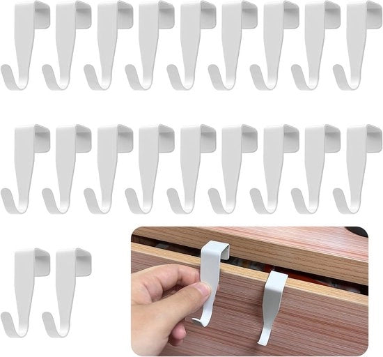 20 hanger per porta - da appendere - senza perforare - maniglie per porta all'interno - maniglie in acciaio di carbonio - per finestre, porte dei armadi e porte delle camere - bianco