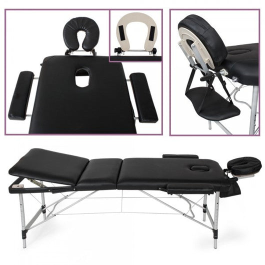 Lettino da massaggio pieghevole imbottitura spessa pieghevole 3 zone alluminio portatile copertura nera 08_0000451