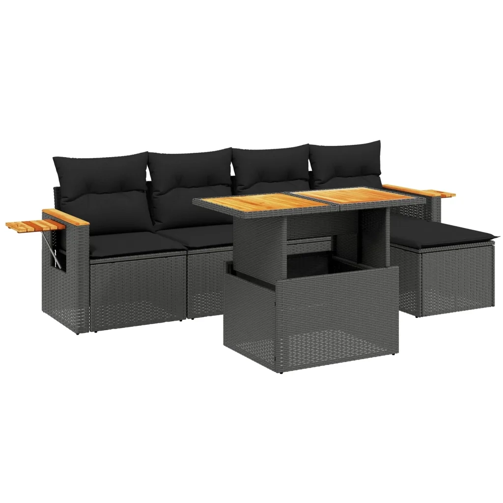 Set Divano da Giardino 6 pz con Cuscini Nero in Polyrattan 3273491