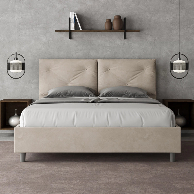 Letto imbottito Matrimoniale 160x200 cm Appia - Con rete,Microfibra,Sabbia