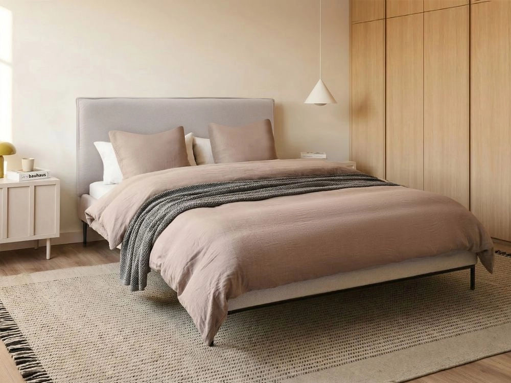 Letto a doghe Beige Poliestere Tessuto Imbottito 140 x 200 cm EU Matrimoniale Design Moderno