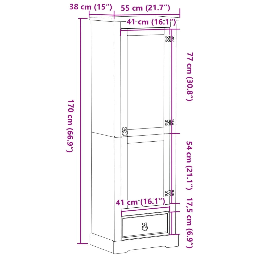 Armadio Corona 55x38x170 cm in Legno Massello di Pino CFW8672012