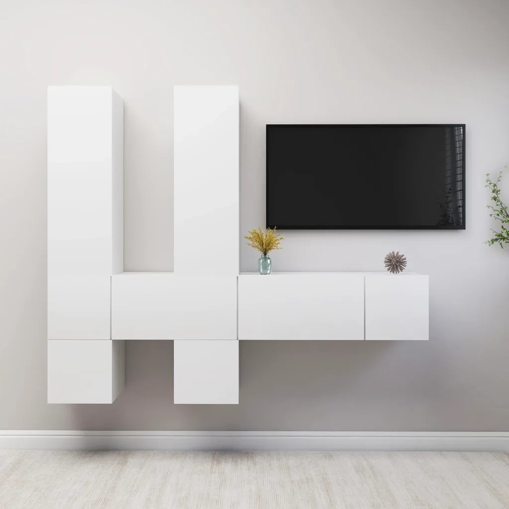Set Mobili Porta TV 7 pz Bianco in Legno Multistrato 3078718