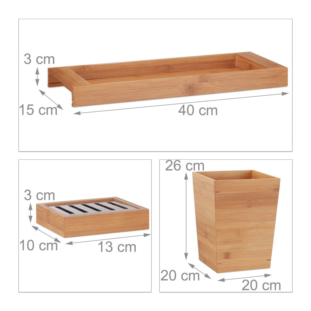 Set da bagno 6 pezzi dispenser di sapone scopino per WC portaspazzolino porta cestino in bambù 13_0002519