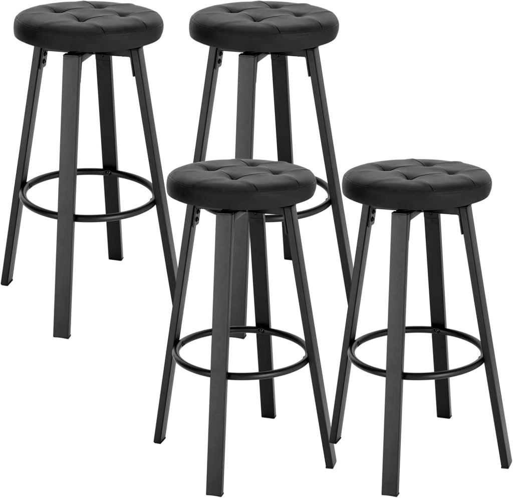 Set di 4 Sgabelli da Bar con 4 Gambe e Poggiapiedi, Sedie Alte da Cucina in Metallo e PU, con Seduta Rotonda Φ 35,5cm, Carico di 120kg, Marrone, BH330br-4