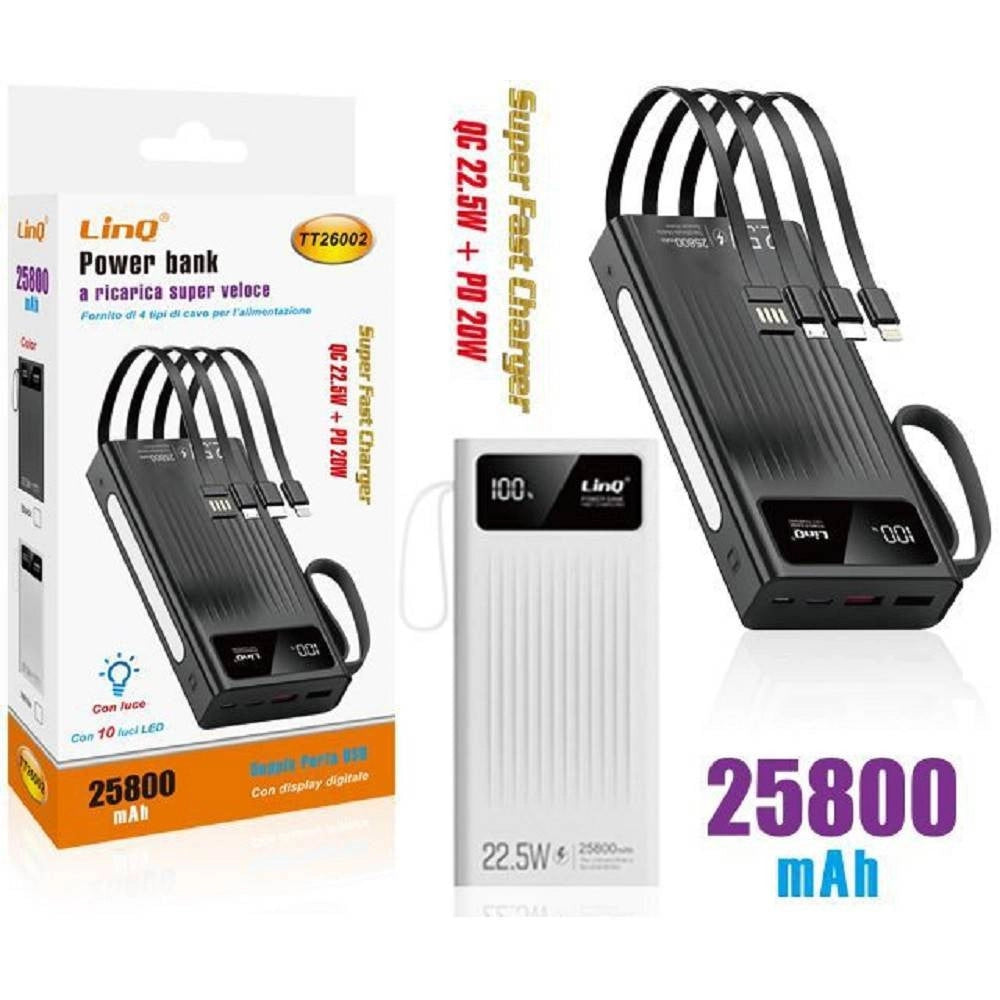 Trade Shop - Powerbank Batteria Esterna A Ricarica Super Veloce 25800mah 22.5w Con Luce Tt26002 -