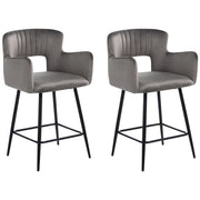 Set di 2 sgabelli da bar velluto grigio braccioli schienale intagliato gambe in metallo moderna industriale