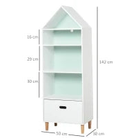 Libreria Scaffale Portagiochi per Cameretta Bimbi e Ragazzi, 1 Cassetto e 4 Ripiani, Bianca e Azzurra 50x30x142cm