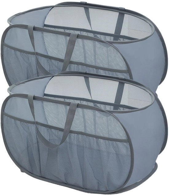 Pacchetto con 2 asciugamani pieghevoli, 36 x 36 x 58 cm, pieghevole con manico, asciugamani pieghevoli per bambini, campeggio e viaggio (grigio con diverse tasche).