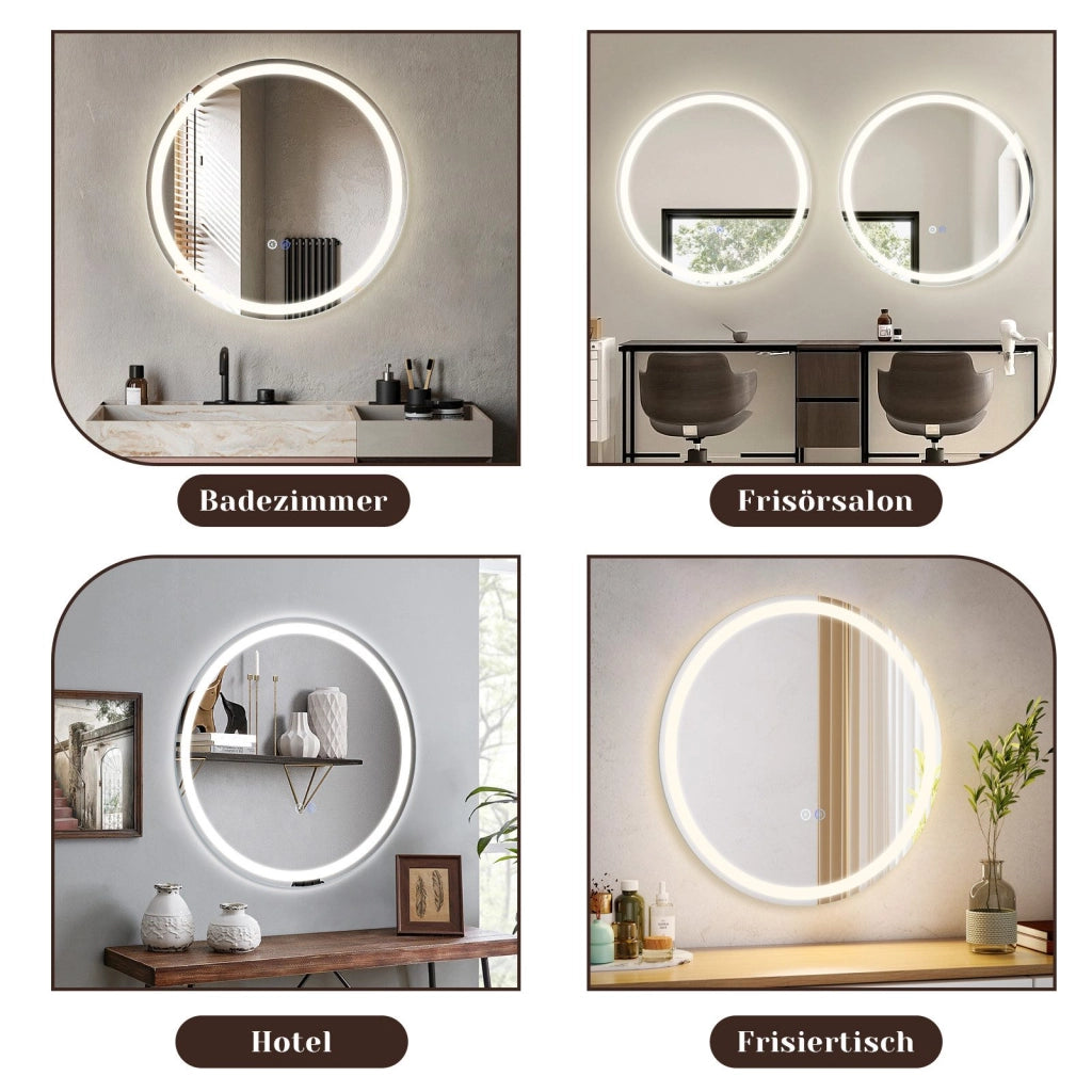 ZMH Specchio da bagno con funzione antiappannamento IP44 Rotondo Bianco Specchio da bagno variabile