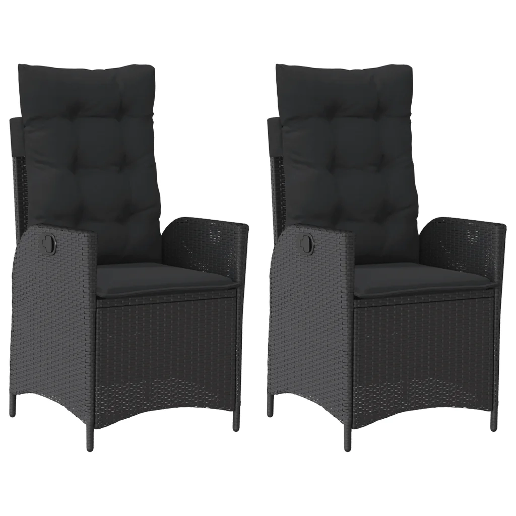 vidaXL Sedie Reclinabili da Giardino 2 pz con Cuscini Nero Polyrattan