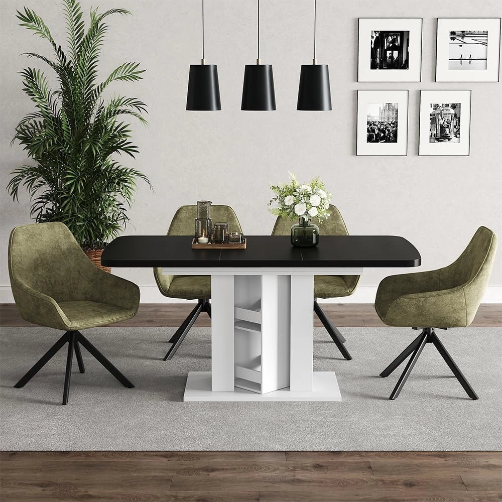 tavolo da pranzo allungabile Fenaro, Nero/bianco, 120 x 80 cm, allungabile con estrazione sincronizzata per lunghezza tavolo variabile