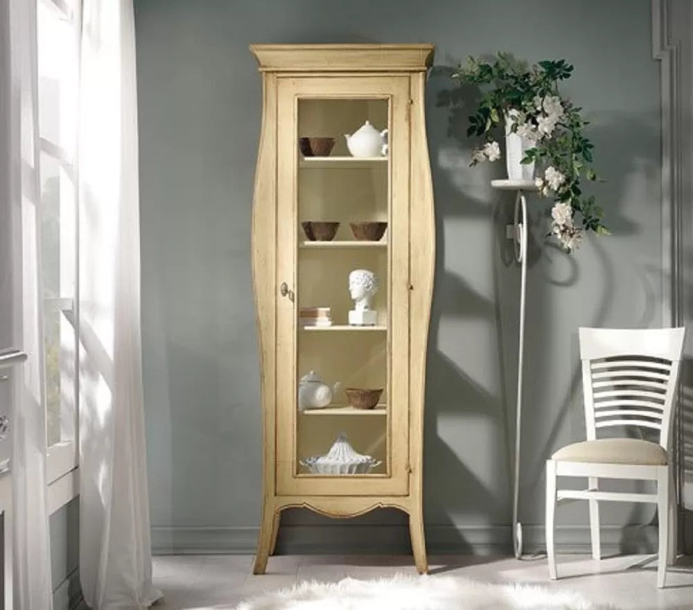 Vetrina classica bombata 1 porta dx in legno grezzo l.71 p.48 h.204 (3095) - Mobili 2G