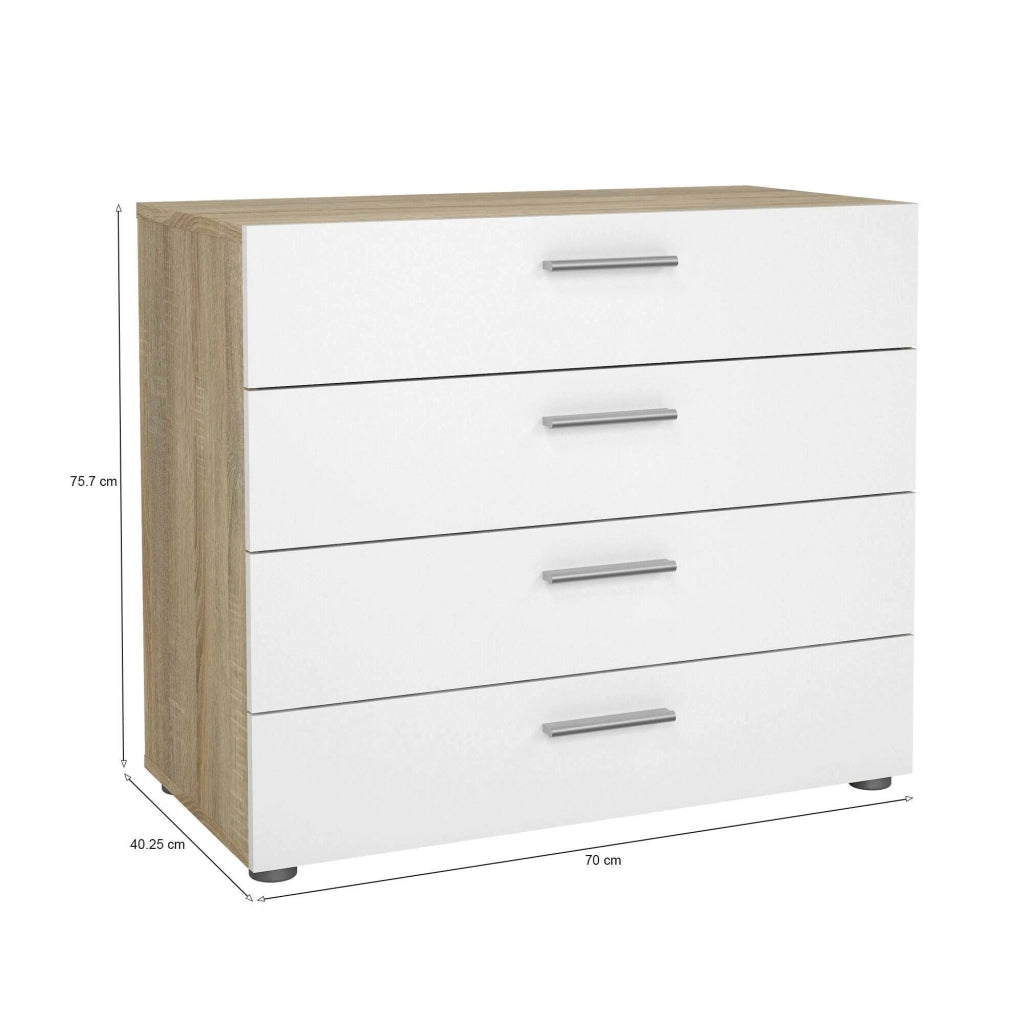 Cassettiera Arwen, Settimino multiuso, Comò camera da letto, Mobile con cassetti, 80x40 h68 cm, Quercia e Bianco lucido