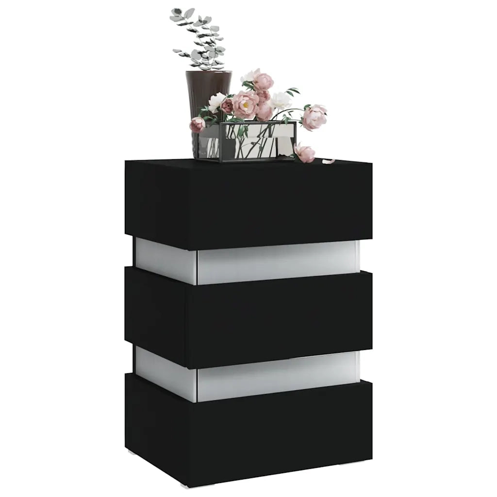 Comodino con Luci LED-Tavolino da notte Nero 45x35x67 cm in Legno Multistrato
