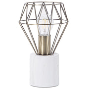 Lampada da Tavolo Lampada da Comodino Ottone Metallo Diamante Gabbia Paralume Base Rotonda Effetto Marmo