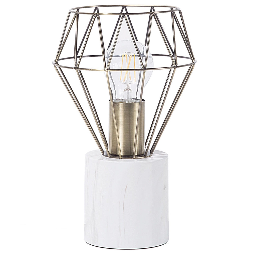 Lampada da Tavolo Lampada da Comodino Ottone Metallo Diamante Gabbia Paralume Base Rotonda Effetto Marmo