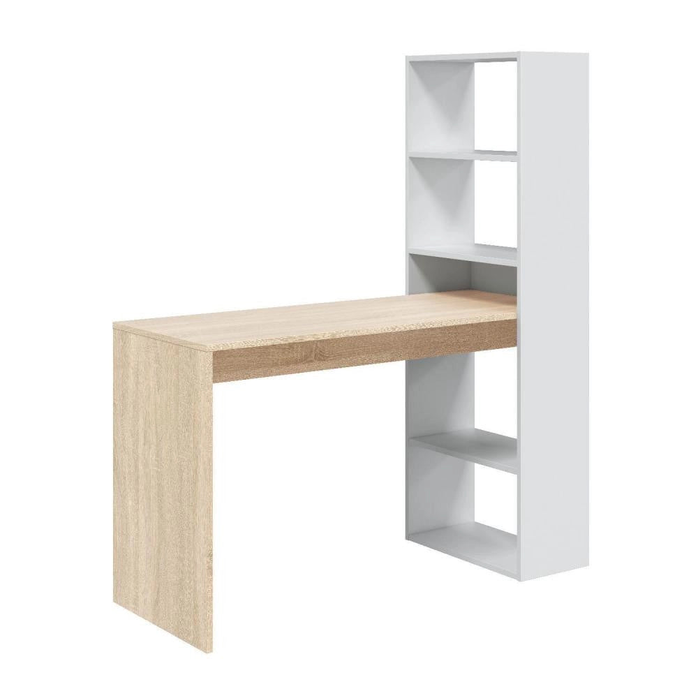 SCRIVANIA CON LIBRERIA 120X53XH 144CM BIANCO ROVERE TAVOLO CON SCAFFALI STUDIO