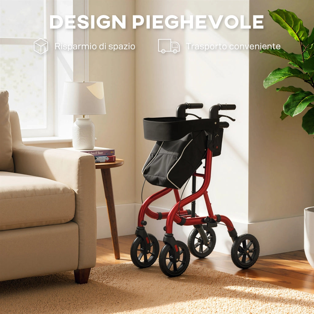 Deambulatore con Seduta e Schienale per Anziani Pieghevole 68x64x85,5-95,5 Altezza Regolabile Borsa e Porta Bastone in