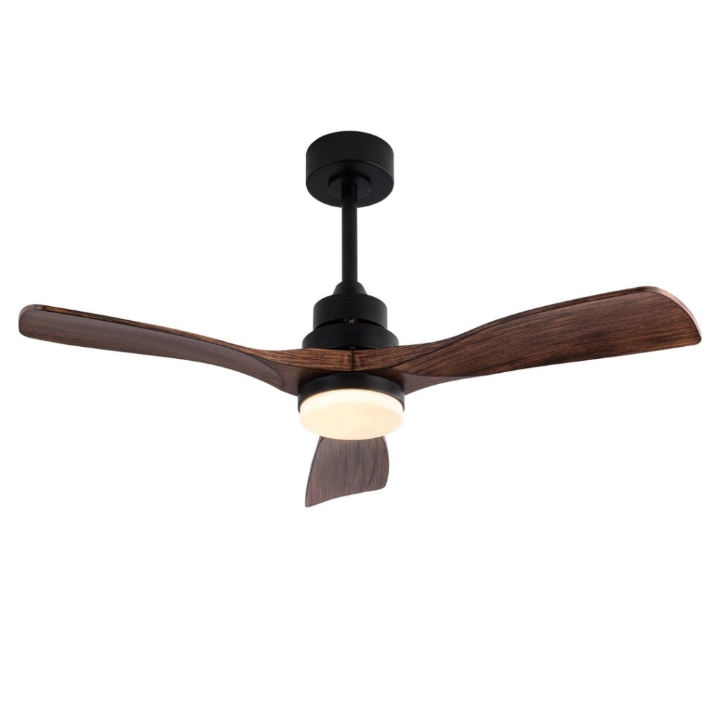 Ventilatore da soffitto a 3 pale con luce led e telecomando in abs nero e noce scuro