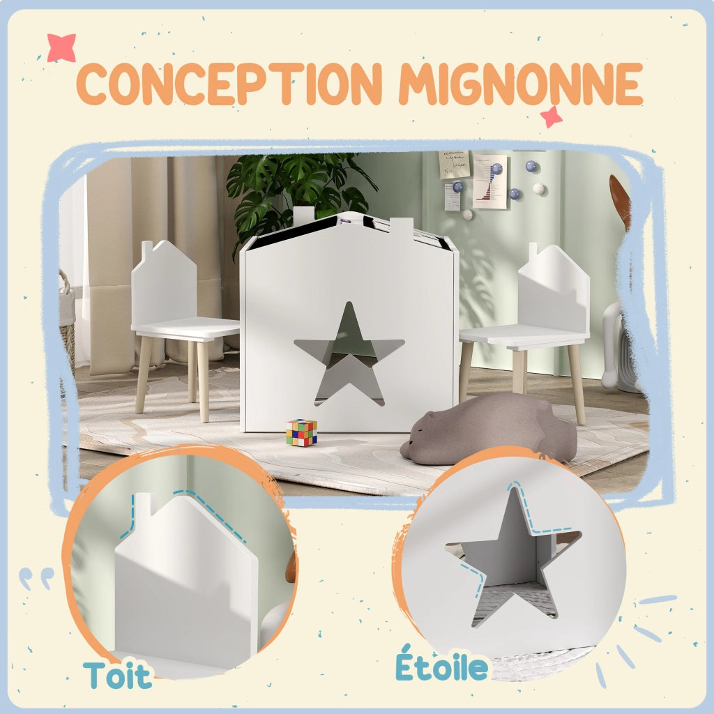 Tavolo da pranzo per bambini con 2 sedie ¨C zephmum ¨C bianco, MDF e pino