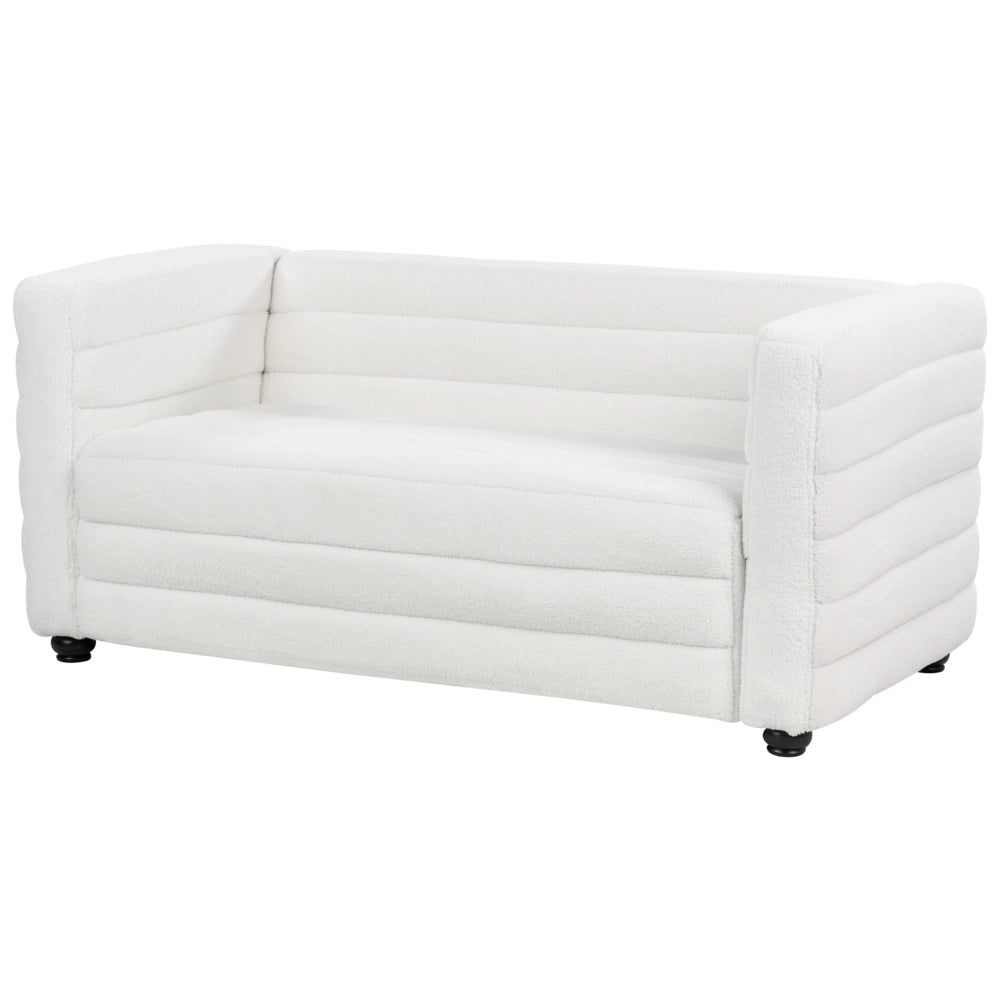 Divano a 2 posti rivestito in tessuto poliestere bouclè bianco sporco design moderno