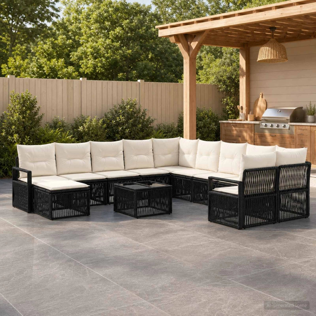 Set Divano da Giardino 12 pz Nero polyrattan 3435913
