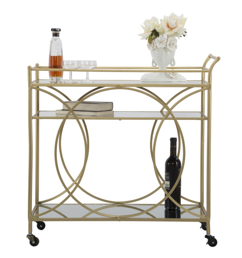 Carrello Infinity 80x40x80 cm in Ferro MDF e Specchio Oro