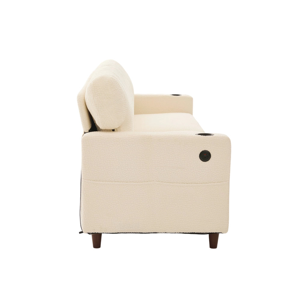Divano dritto 2 posti con USB-C, LED, portabicchieri e tasche laterali, in Chenille Beige