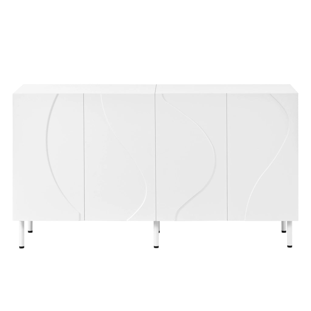 Credenza con 4 ante curve tridimensionali senza maniglie in PB e MDF bianco 140 × 40 × 77,5 cm