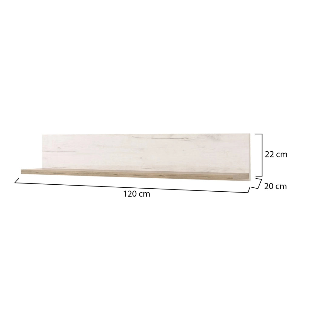 Picciano, Mensola un Ripiano, 120x19.5x22h cm Bianco Anticato