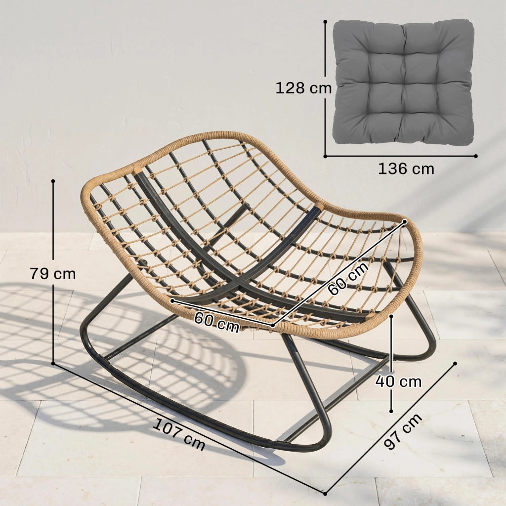 Poltrona a Dondolo Ovale Papasan per Interni ed Esterni ¨C zephmum ¨C Grigio