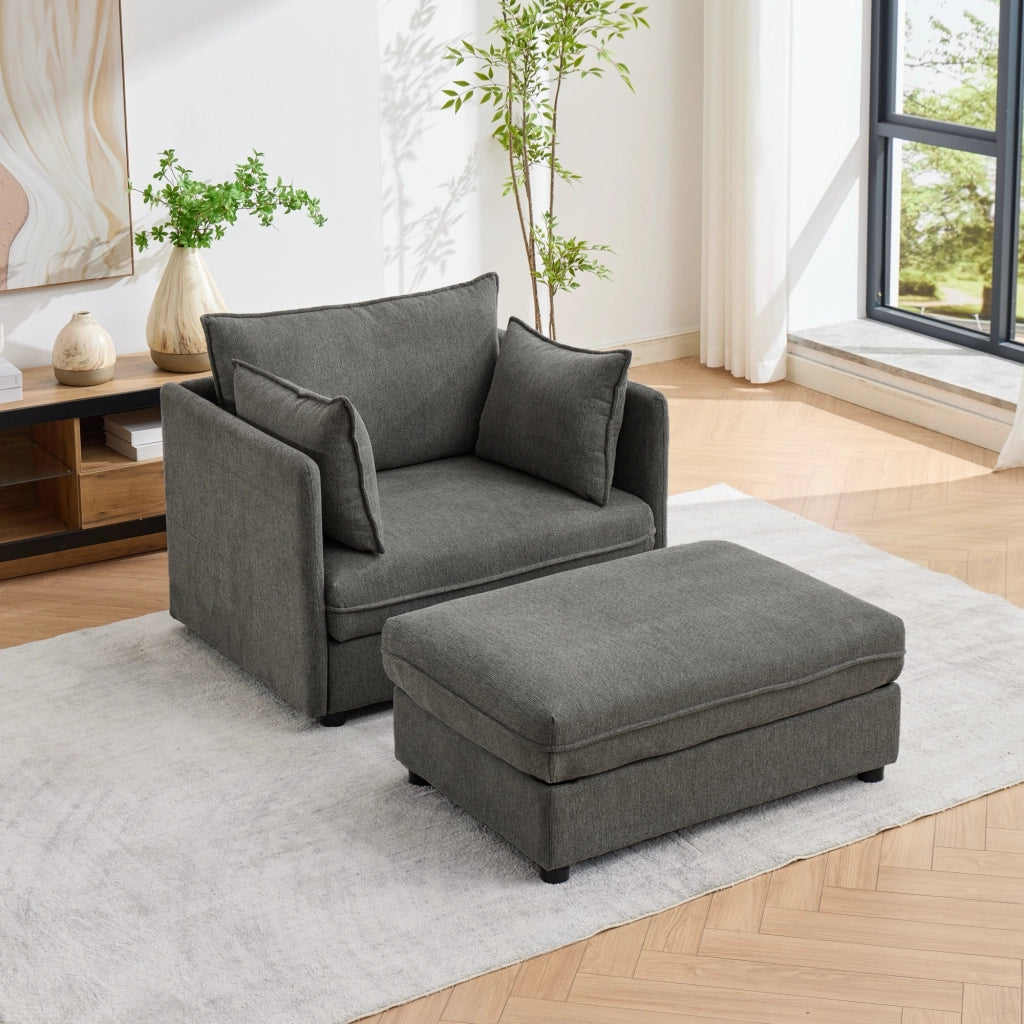 Poltrona lounge singola modulare con pouf contenitore in velluto grigio