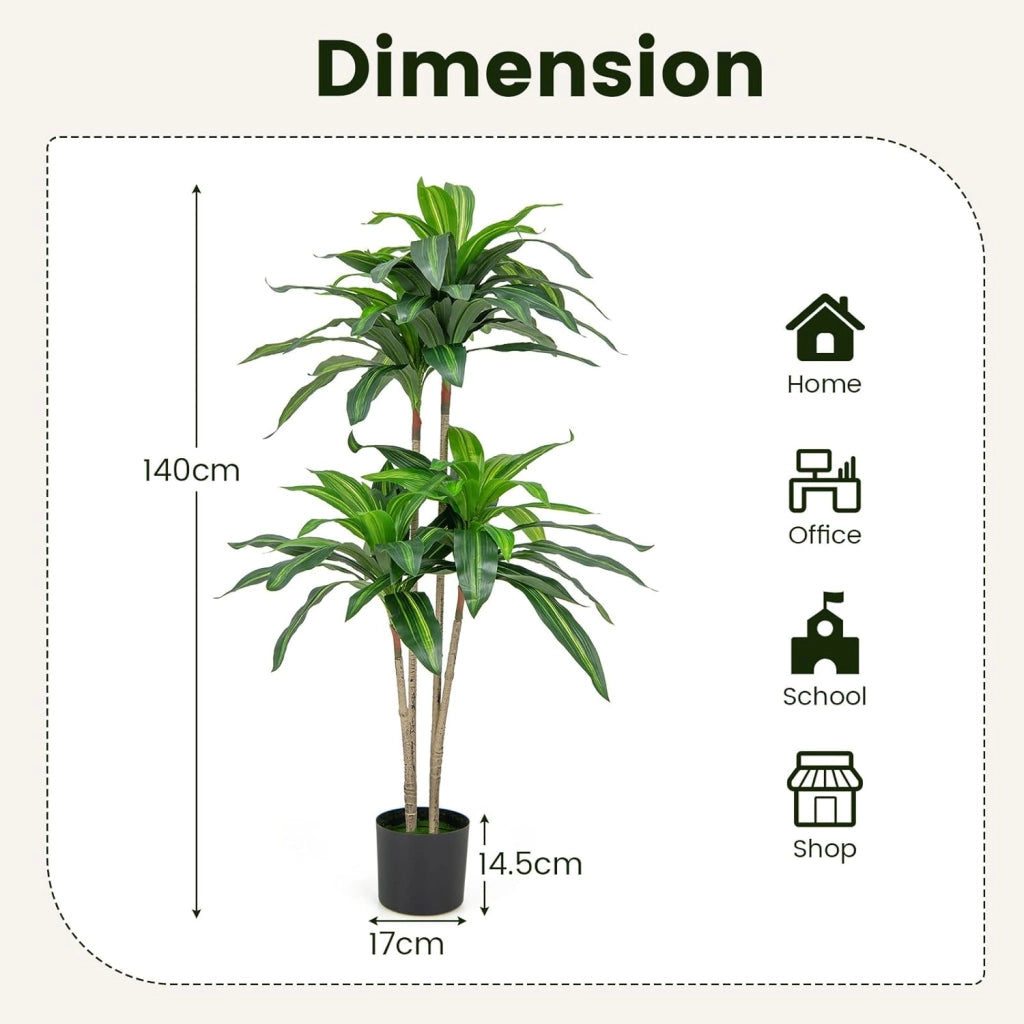 Pianta artificiale in vaso 140 cm di altezza, pianta finta decorativa in 92 foglie con vaso riempito di cemento, albero artificiale in aspetto realistico con 4 rami, per soggiorno, ufficio