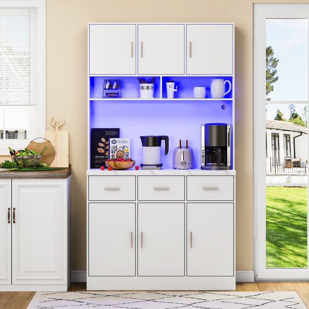 Credenza 100x40x180 cm con illuminazione LED; prese USB; MDF bianco