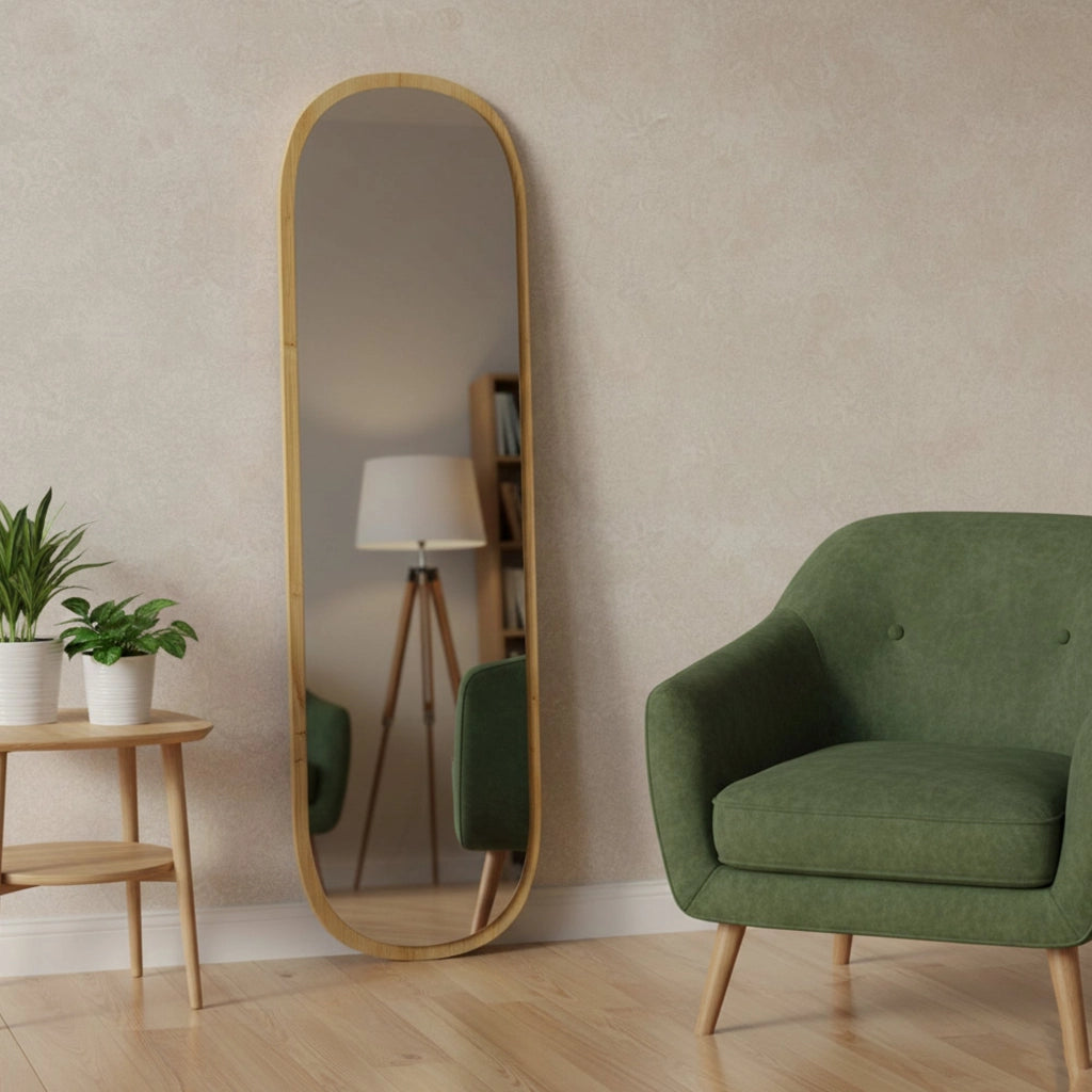 Specchio Korban, Specchiera, Articolo d'arredo a muro, Decorazione con specchio, 40x2h120 cm, Rovere