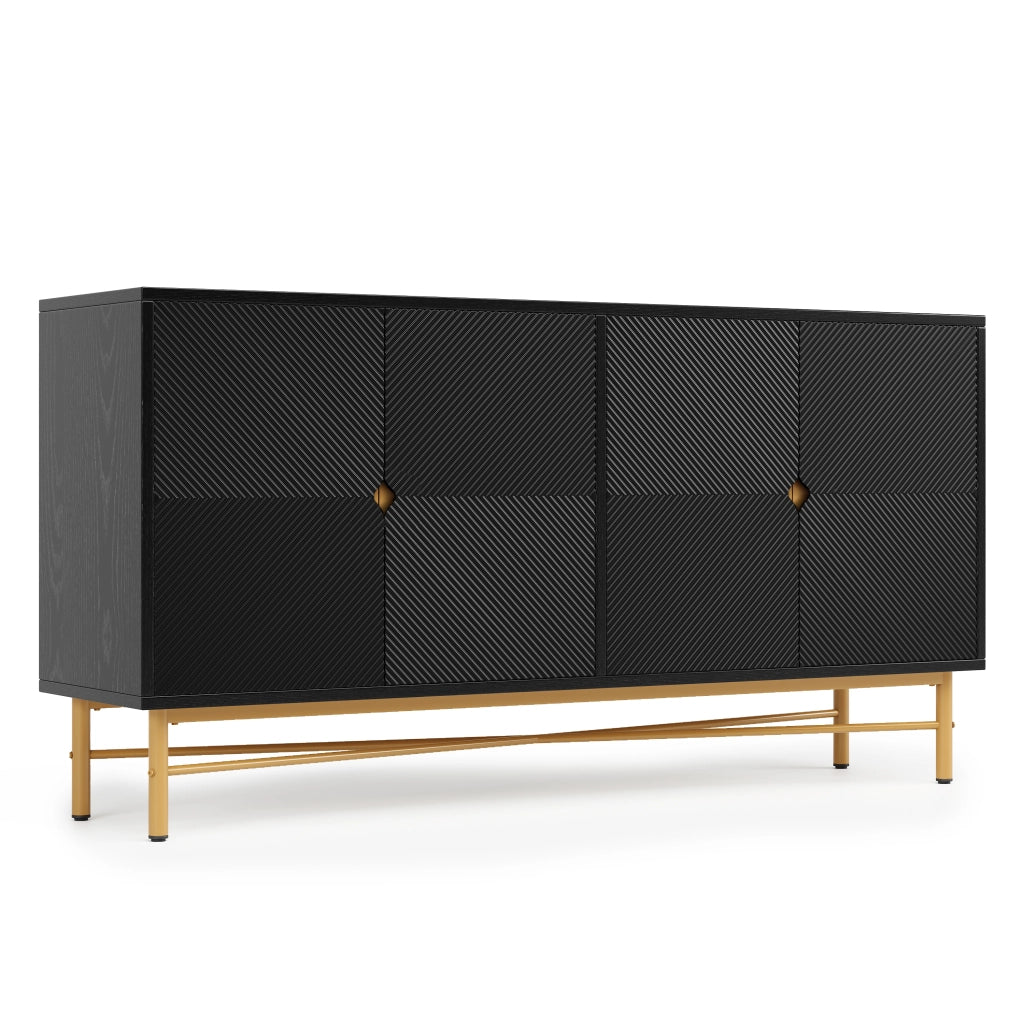 Credenza con 4 ante e soft-close - per soggiorno - in MDF e truciolare - 160×40×82 cm - nero