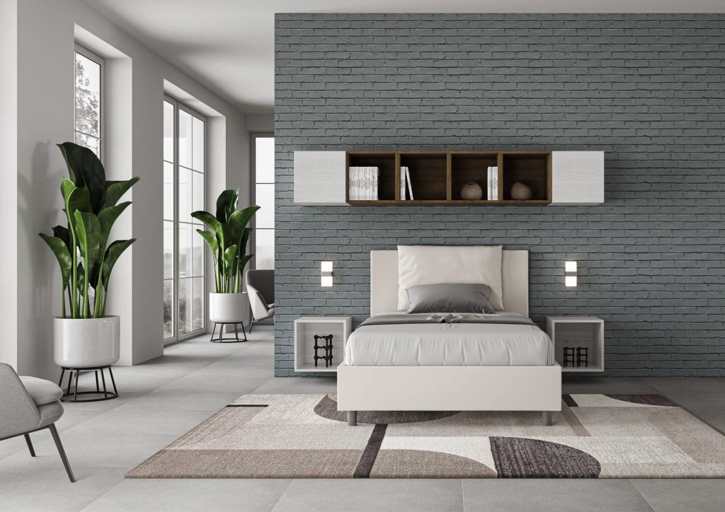 BS COM Letto una piazza e mezza senza rete imbottito 120x190 similpelle bianco