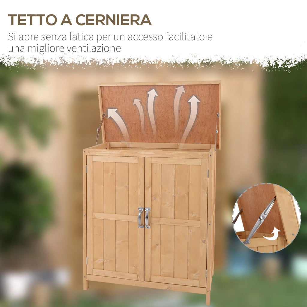 Armadio Porta Attrezzi da Giardino 2 Ripiani in Legno 74x43x88 cm