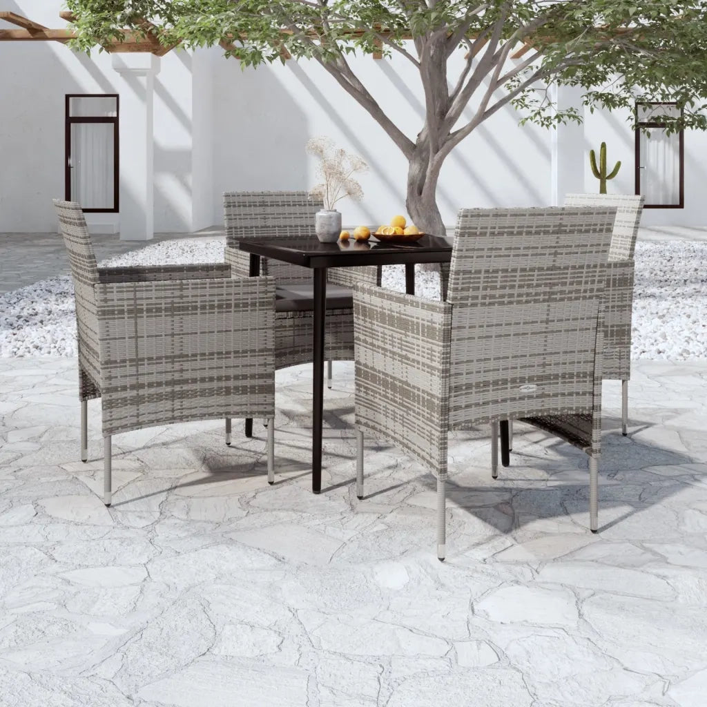 Set da Pranzo da Giardino 5 pz | Set Salotto da Giardino con Cuscini Grigio e Nero