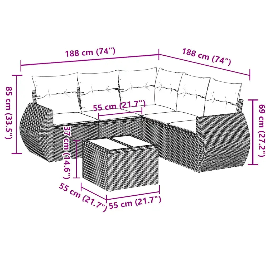 Set Divano da Giardino 6pz con Cuscini Grigio Chiaro Polyrattan