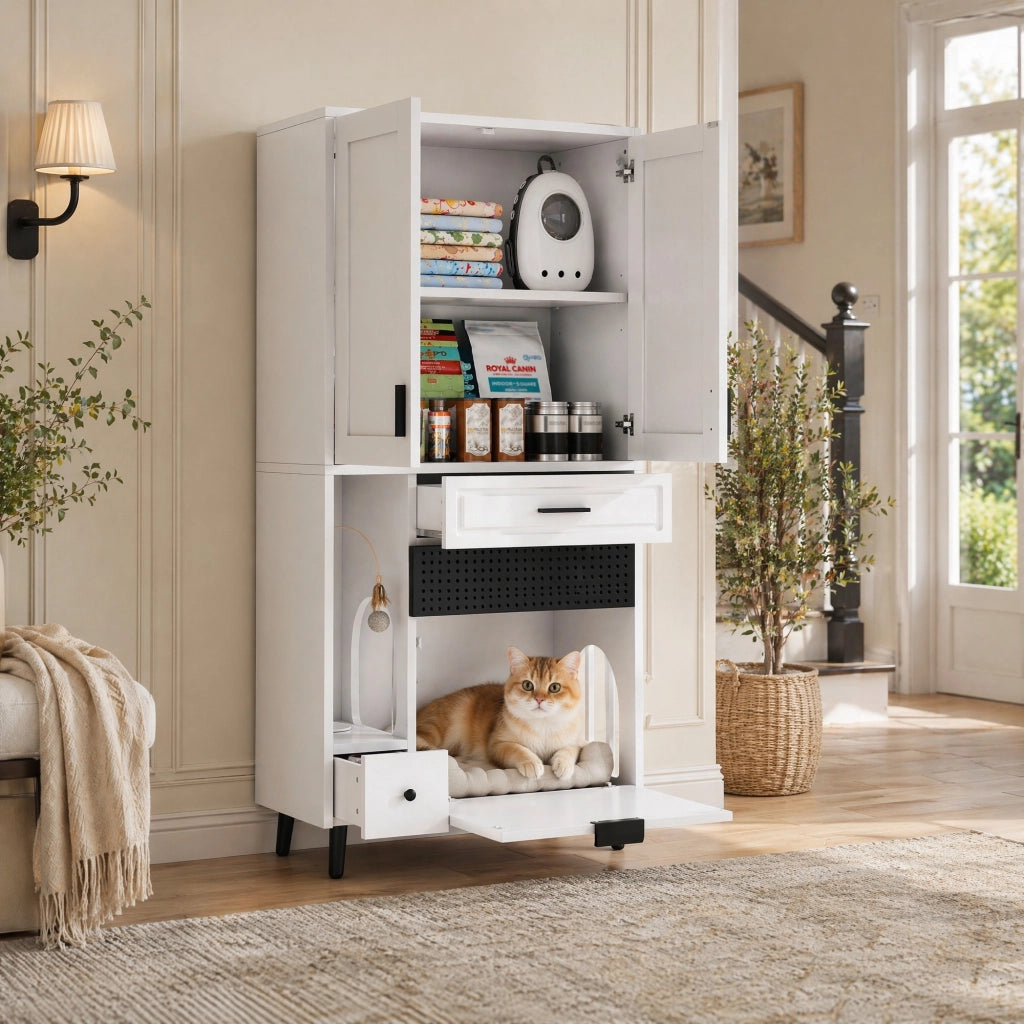 ARMADIO multifunzione per gatti 80x40x161 cm bianco in pannello di legno