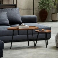 Set 2 Tavolini da Salotto Sovrapponibili in Legno e Metallo, Colore Legno Scuro